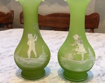 Two Fenton Vases Mary Gregory style