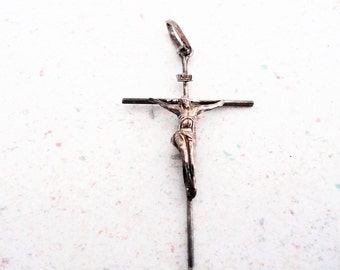 Antique Cross Pendant Crucifix Jesus on Cross Pendant Marked Goa ia Collectible Religious Jewelry