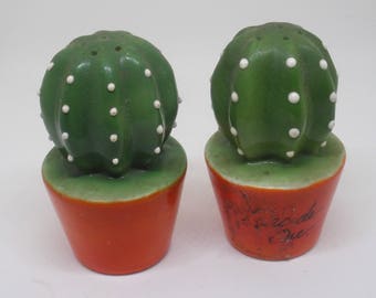 Cactus Salt and Pepper Shakers Made in Japan, Vintage Green and Orange