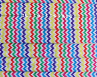 Colorful Rainbow Chevron Fold Over Elastic for Baby Headbands - Up to 5 Yards of 5/8 inch FOE - Printed Bright Print Sold by the Yard