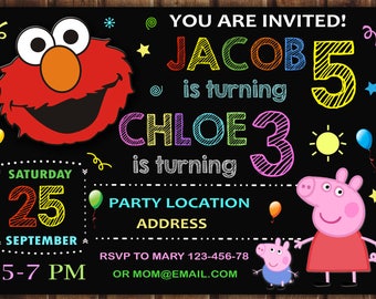 SALE Elmo birthday invitation, Elmo and peppa pig Sibling Birthday Invitation, Elmo and peppa pig Double Birthday Invitation