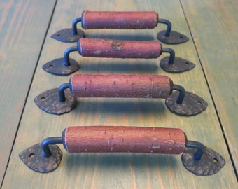 one of a kind furniture pulls - red twig dogwood cabinet hardware - set of 4