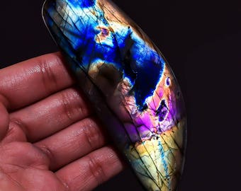 Natural Blue-Purple Labradorite Gemstones, 365.00cts, 115x41x10mm, Fancy shape Smooth Cabochon Loose Gemstones wholesale shop Z-5719