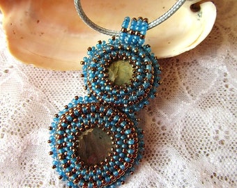 Labradorite Necklace Embroidered Pendant Necklace Beaded Embroidery Jewelry OOAK Ready to ship