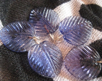 Lilac Leaves in Czech Glass Bead with Wire Attachment set of 5