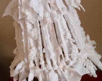 Lamp Shade - Vintage Chenille - 7" high, 8" bottom, all white chenille