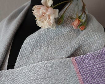 Light Silver Gray Pink Purple Handwoven Scarf | Cotton Scarf | Gift for Her | Gift for Mom