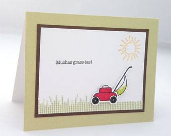 Hand Stamped Punny Thank You Card with Lawnmower