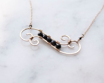Wire Wrapped Onyx Pendant Necklace, Wire Wrapped Necklace, Gold Filled Jewelry, Bridesmaid Gift, Handmade