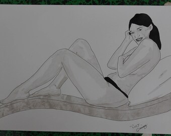 drawing of nude female erotic "vacation"