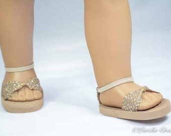 American Girl, 18 inch doll SANDALS SHOES Flipflops in Gold and Silver Sparkle with Ankle Strap