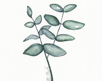 Original 4 x 4 inch watercolor painting of a plant