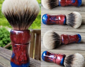 Crimson Red and Turquoise Shaving Brush, Handmade, Free Shipping