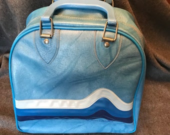 Vintage Don Carter Blue Vinyl Single Ball Bowling Bag with Handles