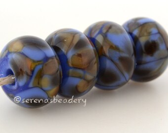 Lampwork Glass Bead Set MERMAID TALE - TANERES blue brown olive frit - 11 or 13 mm, blue glass bead, lampwork set