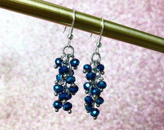 Denim blue dangle cluster earrings