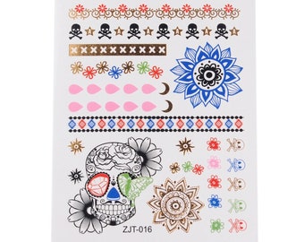 2pc skull flower print temporary tattoo sticker-10578x2