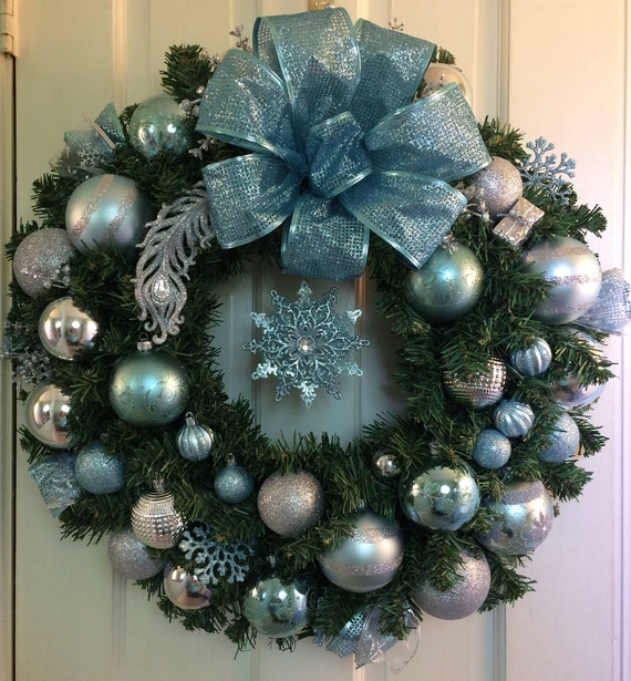 Sale Aqua Christmas Wreath Beautiful Elegant Aqua Teal Silver
