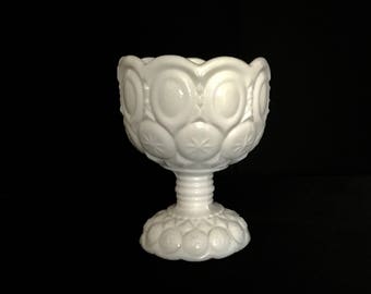 Moon and Stars Milk Glass Pedestal Bowl GC 2706