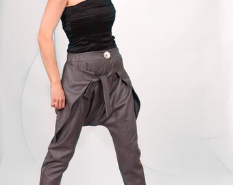 Harem Pants/ Grey / Casual/ Extravagant/ Stylish/ Drop-Crotch/ Elasticated waist /Cotton-Blend