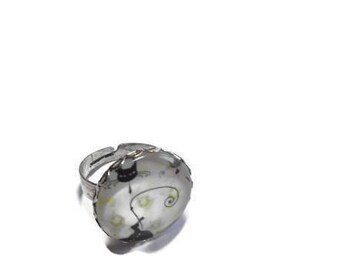 Ring cabochon cat silhouette adjustable silver/thank you/gift/birthday/party
