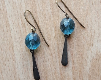 Teal and Brass Dangle Earrings - READY TO SHIP