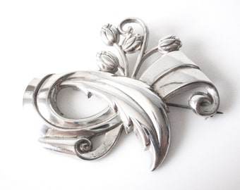 Vintage Sterling Silver Floral Spray Brooch