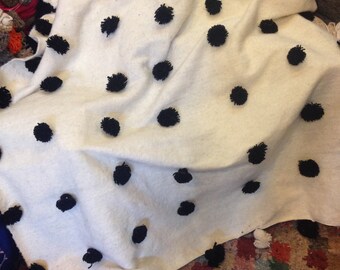 hand loomed moroccan spotted blanket -IVORY with BLACK