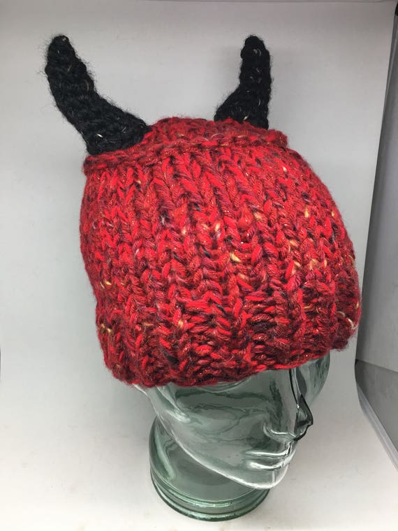 Hand chunky knit devil horns ! Express your inner demon.
