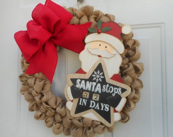 Christmas wreath Holiday wreath Christmas burlap wreath Holiday burlap wreath Santa wreath Santa Claus wreath Calendar wreath Ready to ship