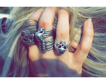 Sterling Silver Mini Skull Ring, Biker Chick Ring, Rocker Ring, Goth Jewelry, Alternative Jewelry