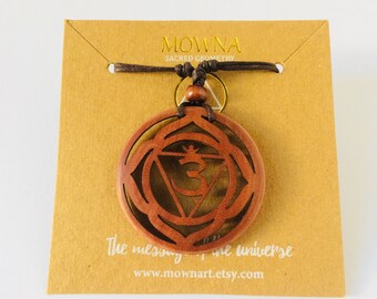 Ajna third eye Chakra sacred geometry wood necklace yoga jewelry gifts friendship best friend