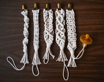 Macrame Pacifier Clip, Binky Clip, Toy Saver, Paci Clip, Pacifier Leash, Boho