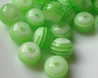 8 mm Apple Green Color Stripe Pattern Acrylic Beads (.mg)