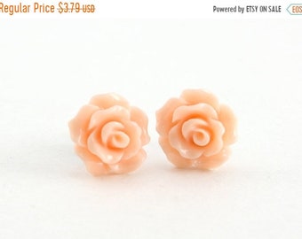 25%OFFSALE Tiny Peachy Pink Ruffled Rose Earrings, Stud Earrings, Flower Earrings, Bridesmaids Gift