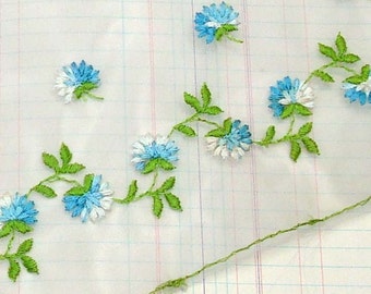 Vintage Trim Organza Trim with Embroidered Blue and White Flowers