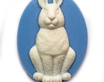 Cameo cabochon rabbit animal 30x40mm alice blue