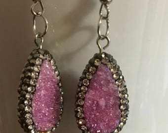 Sparkly pink and black earrings
