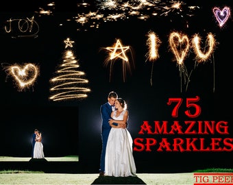 75 SPARKLERS LIGHT Photoshop Overlays, sparkles wedding, long exposure layer, Digital Sparklers, sparkles christmas Light effect night photo
