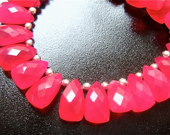 SALE- 3.5 Inch 1/2 Strand of Hot Pink Chalcedony Faceted Pyramid Briolettes 7mm x 10mm semi precious gemstone beads