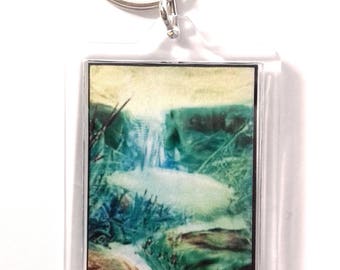 Enchanted pool: Miniature Encaustic Print Keyring