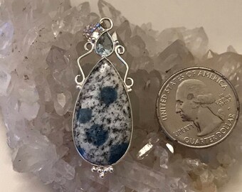 Azurite in Granite and Blue Topaz Pendant Necklace