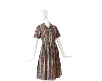 1950s Day Dress • 50s Shirt Dress • S / M • Small Medium • Autumn