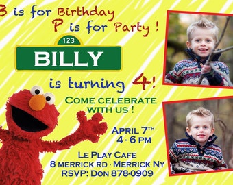 CUSTOM PHOTO Invitations Sesame Street Elmo Birthday Invitation - You Print - PRINTABLE - I Customize You Print - 4x6 or 5x7