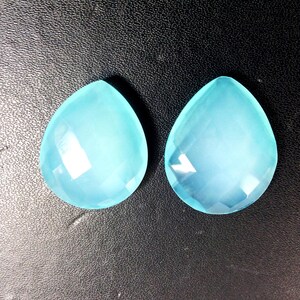 Aqua chalce faceted drop shape gemstone 24 to 26mm