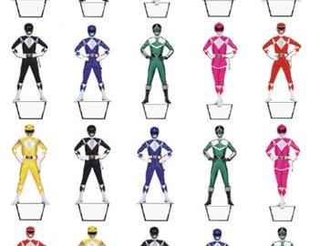 Power Rangers 20 birthday edible stand up cake toppers decorations premium wafer card, available precut or uncut