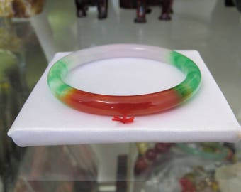 Vintage Translucent Green, Red, Purple Lavender Jadeite Jade Bangle Bracelet 49MM