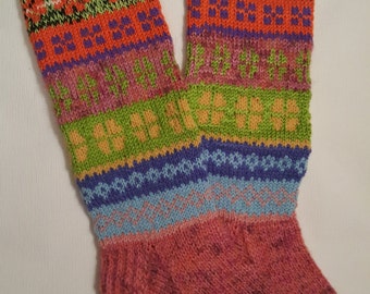 Hand Knit Colorful Socks-Womens Soks-Long Socks-Size Medium-US W7 /EU38