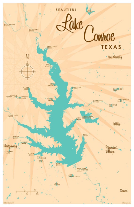 Lake Conroe Tx Map Print 2554