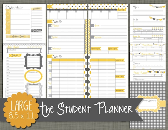 student planner printable set sized large 85 x